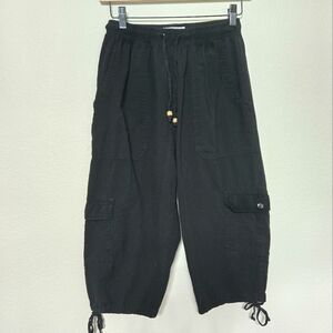 Cotton Collection Bohemian 100% Cotton Black Cargo Capri Pants Size Medium
